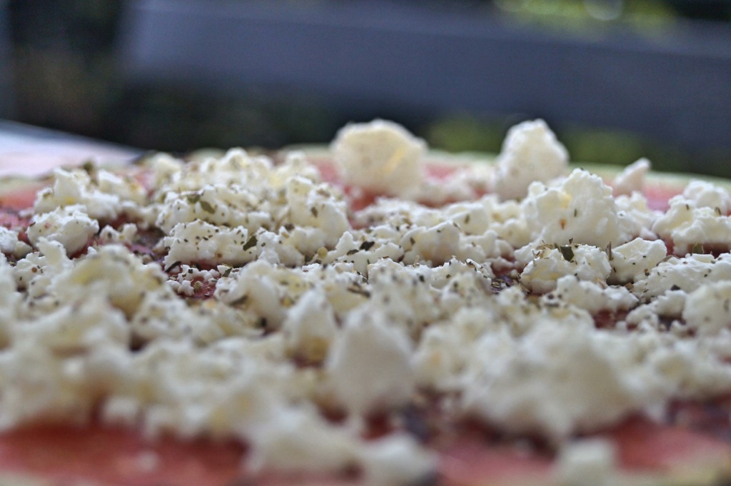 Pizza von der Melone mit Feta