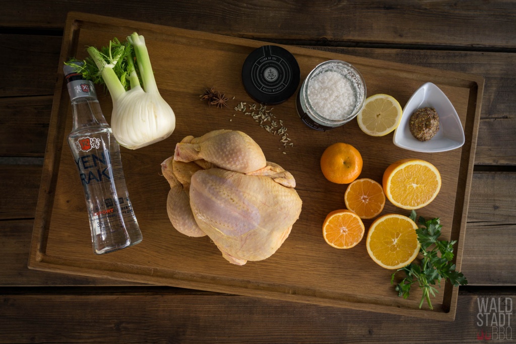 Orientalisches Maishähnchen mit Clementinen und Fenchel